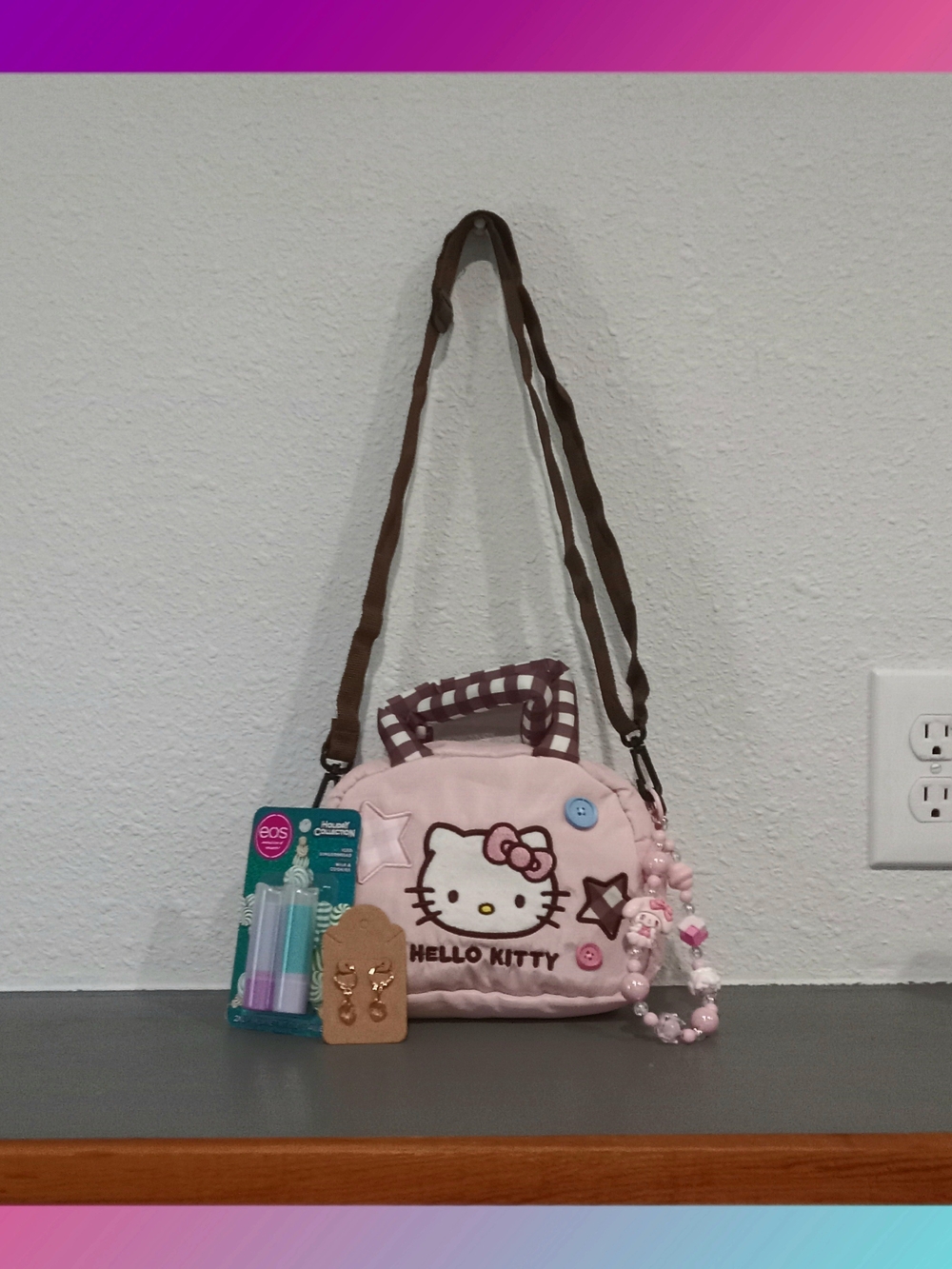 Embriodered Hello Kitty Pink Kid/jr Shoulder Bag Set with Beaded Charm